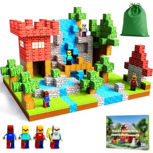 JoyNRoll 150-piece magnetic building blocks gift set with four mini figures, storage bag and packaging
